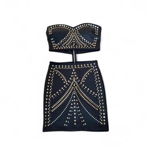 Arden B Black and Gold Studded Top